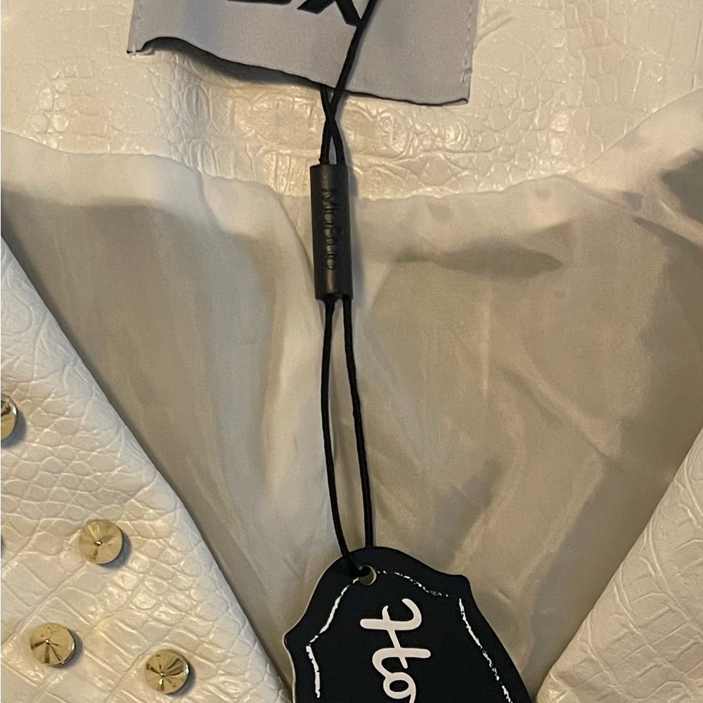 NWT SX Women Faux Leather PU White Jacket Studded Rivet Fashion Jacket Size M - Picture 9 of 12